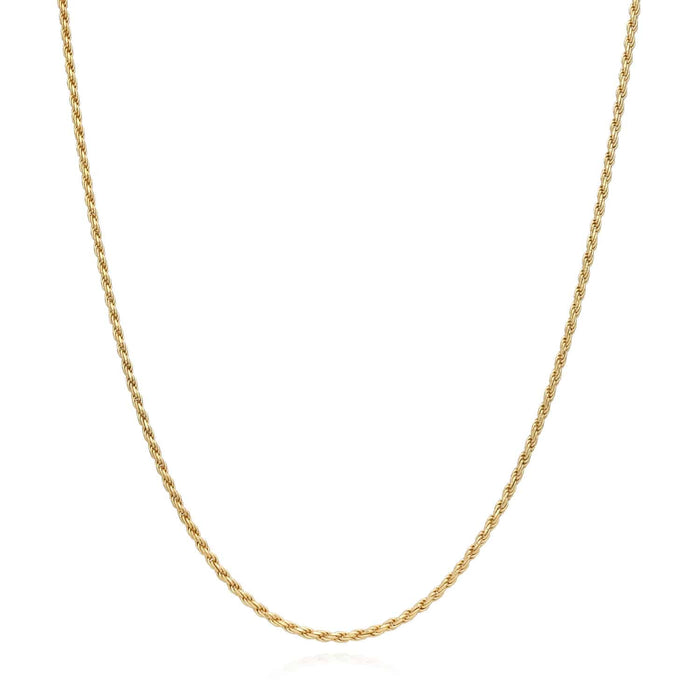 18K Yellow Gold Over Silver 1.5mm Rope Chain (Solid Links) 16" - 24" - WJD Exclusives