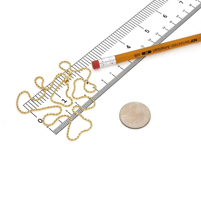 18K Yellow Gold Over Silver 1.5mm Rope Chain (Solid Links) 16" - 24" - WJD Exclusives