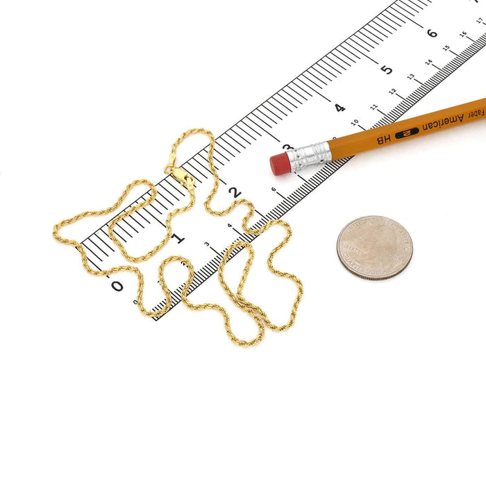 18K Yellow Gold Over Silver 1.7mm Rope Chain (Solid Links) 16" - 24" - WJD Exclusives