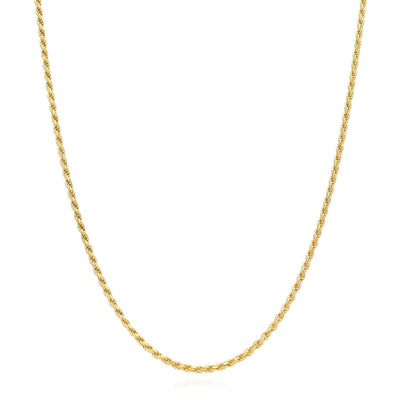 18K Yellow Gold Over Silver 1.7mm Rope Chain (Solid Links) 16" - 24" - WJD Exclusives