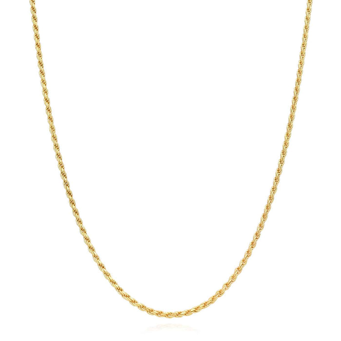 18K Yellow Gold Over Silver 1.7mm Rope Chain (Solid Links) 16" - 24" - WJD Exclusives