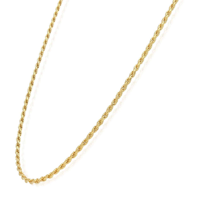 18K Yellow Gold Over Silver 2mm Rope Chain (Solid Links) 16" - 24" - WJD Exclusives