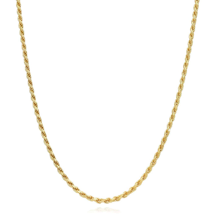 18K Yellow Gold Over Silver 2mm Rope Chain (Solid Links) 16" - 24" - WJD Exclusives