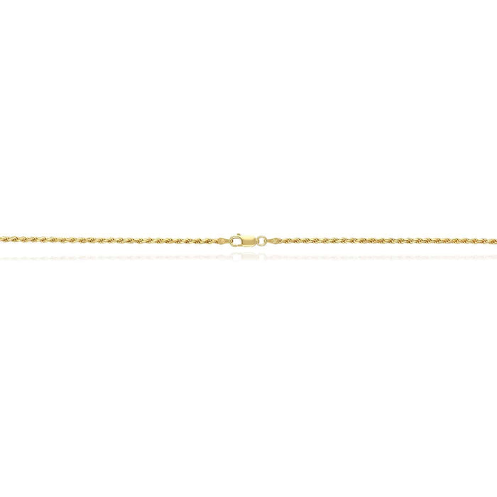 18K Yellow Gold Over Silver 2mm Rope Chain (Solid Links) 16" - 24" - WJD Exclusives
