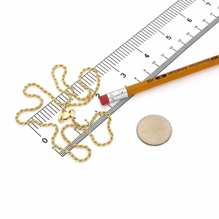 18K Yellow Gold Over Silver 2mm Rope Chain (Solid Links) 16" - 24" - WJD Exclusives