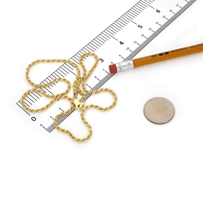 18K Yellow Gold Over Silver 2.8mm Rope Chain (Solid Links) 16" - 24" - WJD Exclusives