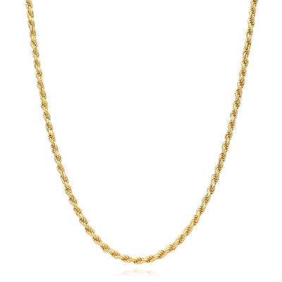 18K Yellow Gold Over Silver 2.8mm Rope Chain (Solid Links) 16" - 24" - WJD Exclusives