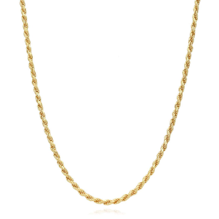18K Yellow Gold Over Silver 2.8mm Rope Chain (Solid Links) 16" - 24" - WJD Exclusives
