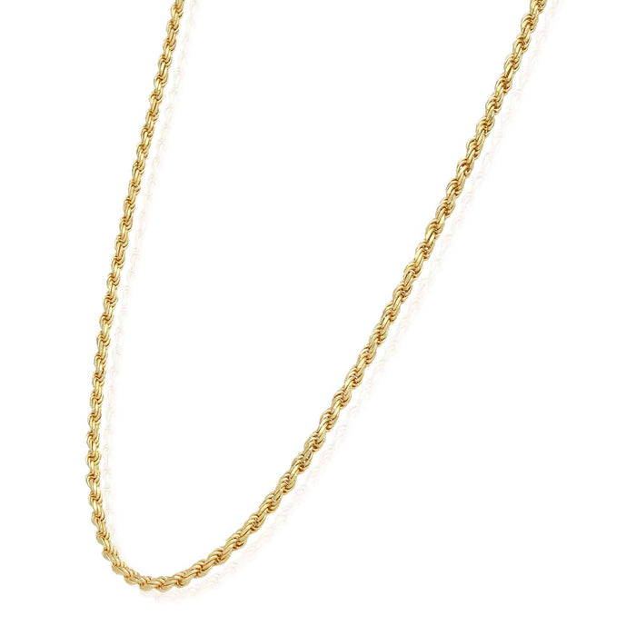 18K Yellow Gold Over Silver 2.8mm Rope Chain (Solid Links) 16" - 24" - WJD Exclusives