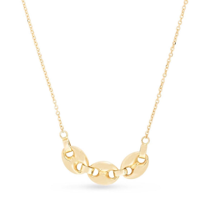14K Yellow Gold Three Puffed Mariner Links Drop Necklace (Hollow) 16" - 18" - WJD Exclusives