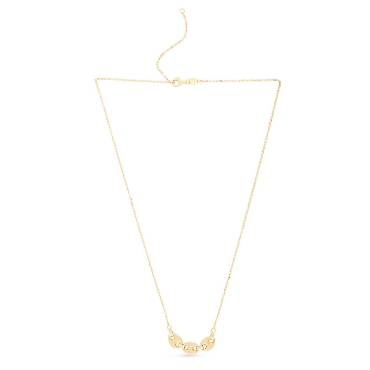 14K Yellow Gold Three Puffed Mariner Links Drop Necklace 16"-18"