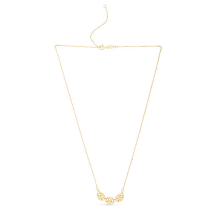 14K Yellow Gold Three Puffed Mariner Links Drop Necklace 16"-18"