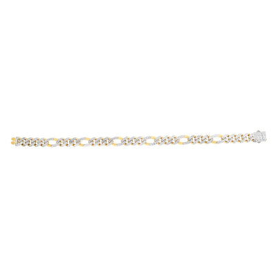 14K Yellow Gold 8mm Diamond - Cut White Pave Modern Lite Figaro Bracelet (Hollow) 8.25" - WJD Exclusives
