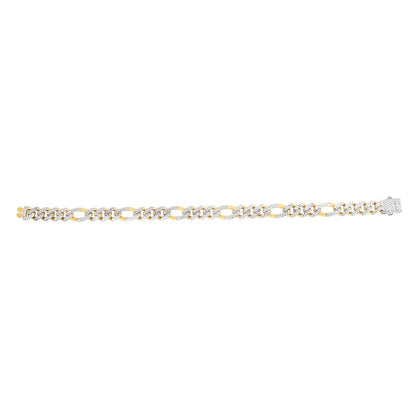 14K Gold Yellow 8mm Diamond-Cut White Pave Modern Lite Figaro Bracelet 8.25"