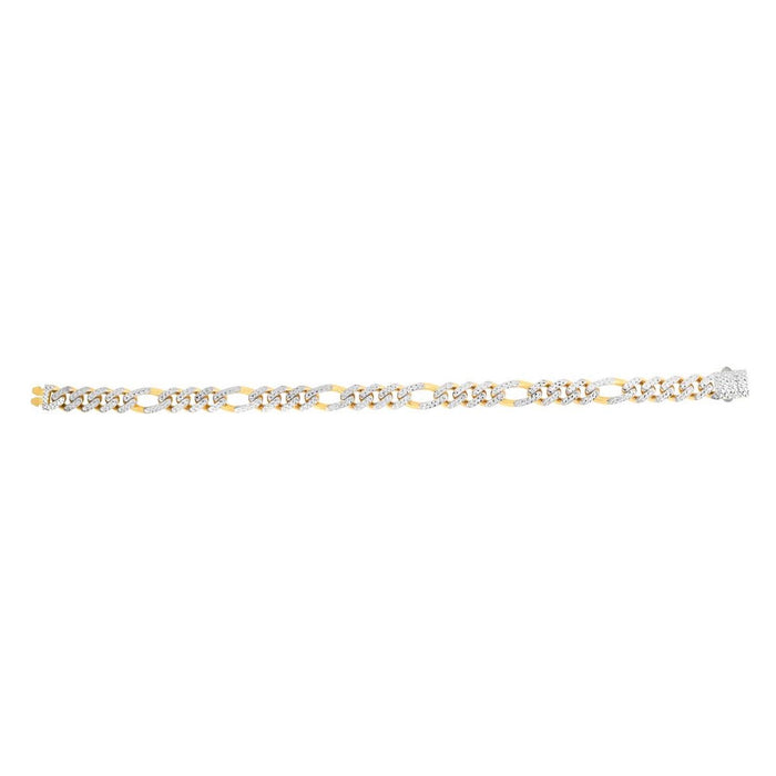 14K Yellow Gold 8mm Diamond - Cut White Pave Modern Lite Figaro Bracelet (Hollow) 8.25" - WJD Exclusives