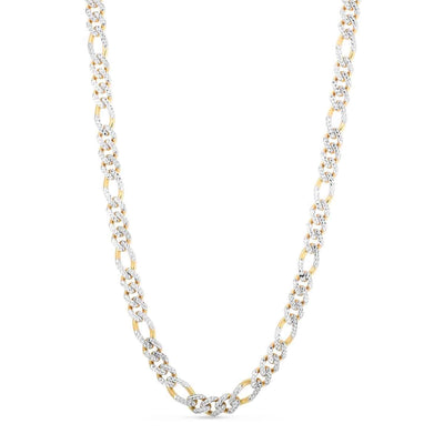 14K Yellow Gold 8mm Diamond - Cut White Pave Modern Lite Figaro Chain (Hollow) 22" - WJD Exclusives