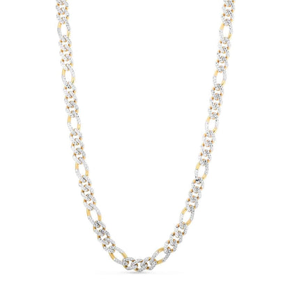 14K Yellow Gold 8mm Diamond-Cut White Pave Modern Lite Figaro Chain Necklace 22"
