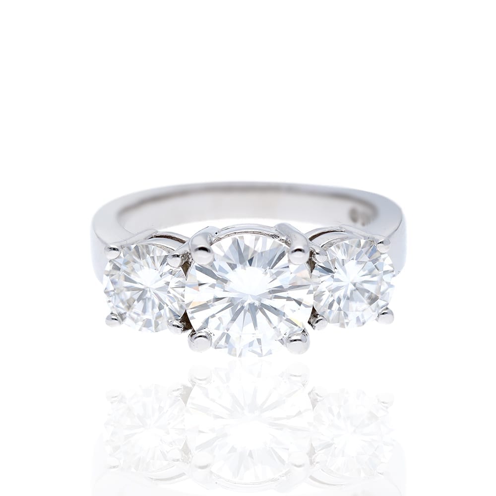 5CTW Real Moissanite Round-Cut 14K Real Gold White 3-Stone Anniversary Ring