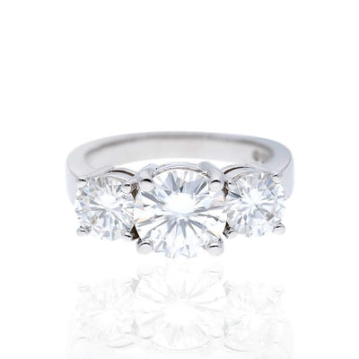 5CTW Real Moissanite Round-Cut 14K White Gold 3-Stone Anniversary Ring