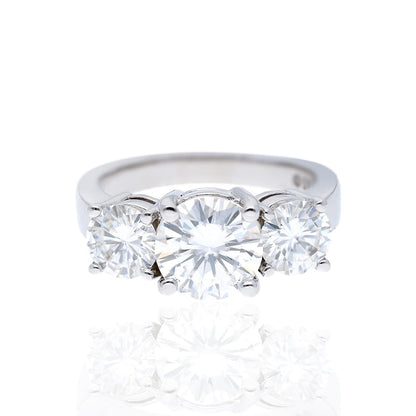 5CTW Real Moissanite Round-Cut 14K Real Gold White 3-Stone Anniversary Ring