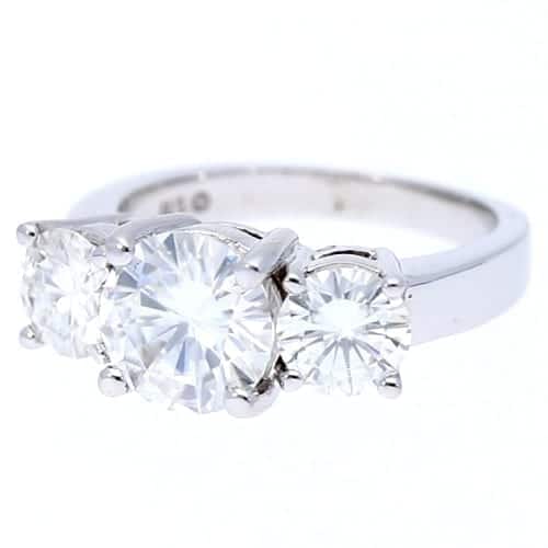 5CTW Real Moissanite Round-Cut 14K White Gold 3-Stone Anniversary Ring