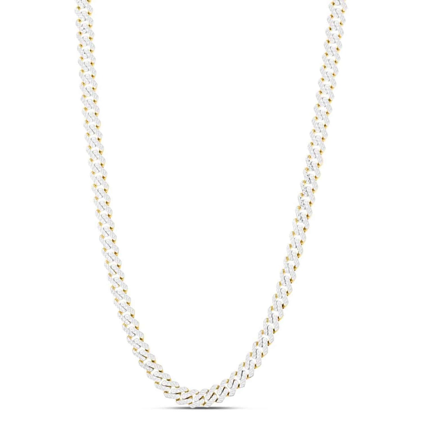 14K Yellow Gold 8mm Diamond-Cut White Pave Modern Edge Miami Chain Necklace 22"