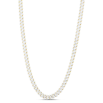 14K Yellow Gold 8mm Diamond-Cut White Pave Modern Edge Miami Chain Necklace 22"