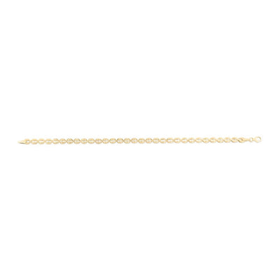 14K Yellow Gold 3.8mm Textured Puffed Oval Bracelet (Hollow) 7" - WJD Exclusives