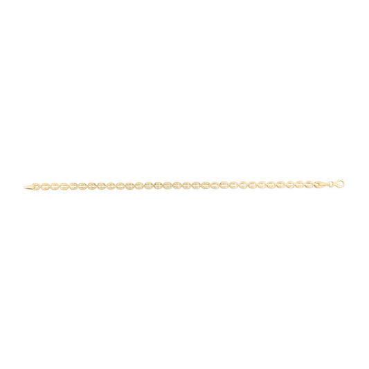14K Gold Yellow 3.8mm Textured Puffed Oval Bracelet 7"
