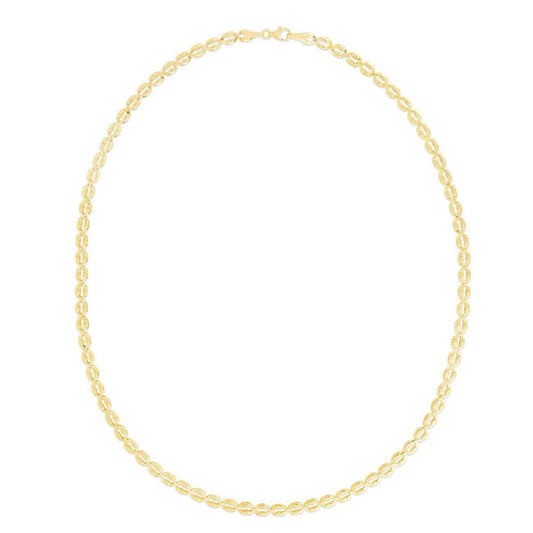 14K Yellow Gold 3.8mm Textured Puffed Oval Chain Necklace 17"
