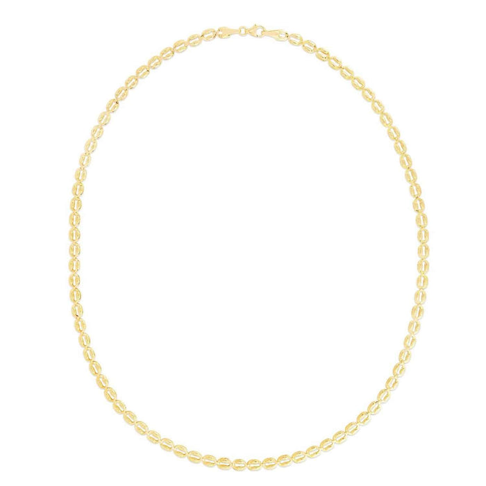 14K Yellow Gold 3.8mm Textured Puffed Oval Chain (Hollow) 17" - WJD Exclusives