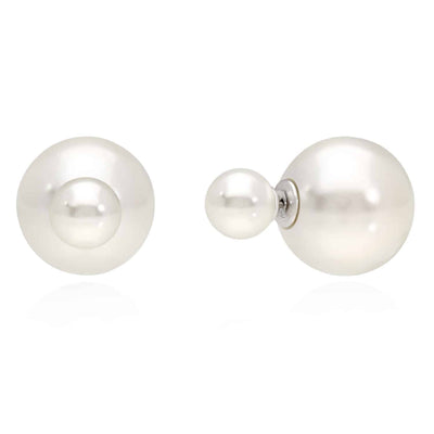 925 Sterling Silver Shell Pearl Front - Back Stud Earrings 16mm - WJD Exclusives