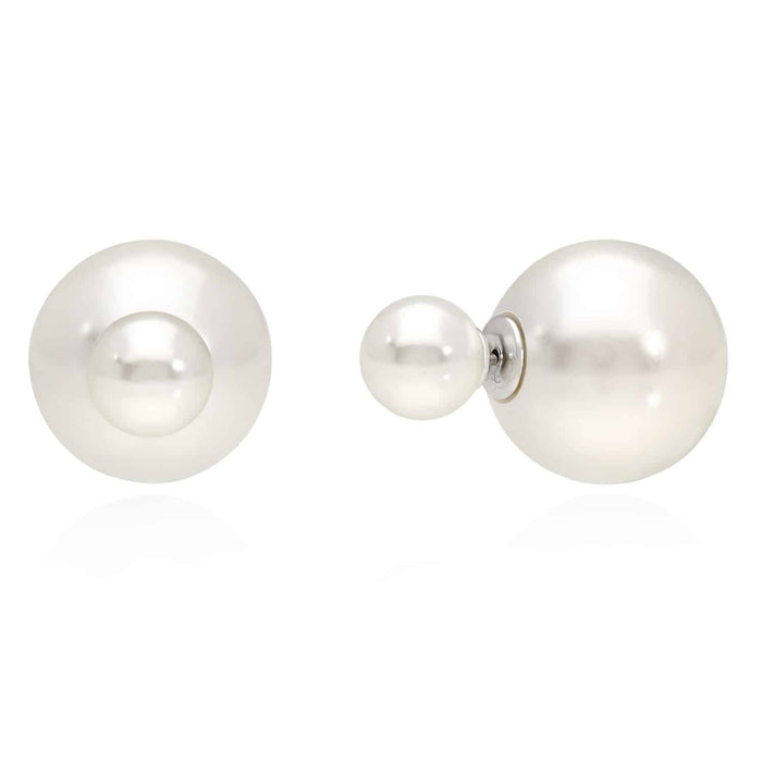 925 Sterling Silver Shell Pearl Front - Back Stud Earrings 16mm - WJD Exclusives