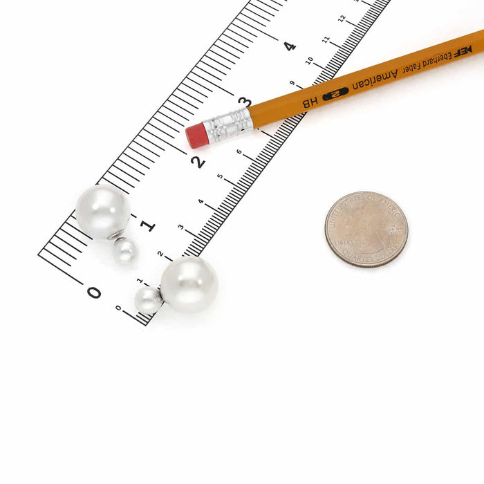 925 Sterling Silver Shell Pearl Front - Back Stud Earrings 16mm - WJD Exclusives