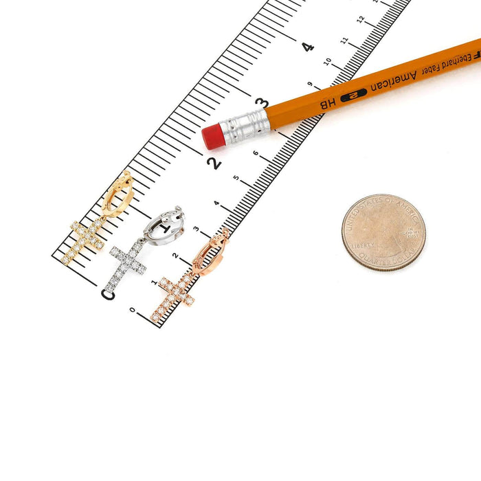 0.35CTW Natural Diamond 14K Gold Dangling Cross Hoop Earring 30mm - WJD Exclusives