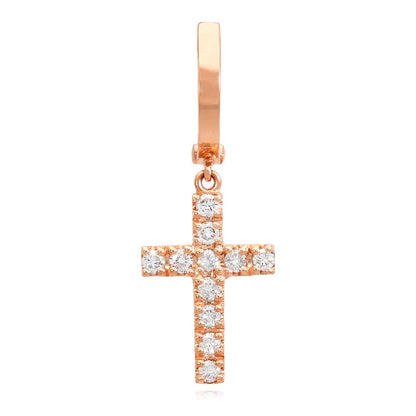 0.35CTW Real Diamond 14K Gold Dangling Cross Hoop Earring 30mm