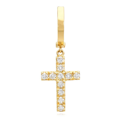 0.35CTW Real Diamond 14K Gold Dangling Cross Hoop Earring 30mm