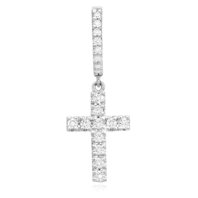 0.45CTW Natural Diamond 14K Gold Dangling Cross Hoop Earring 30mm Single Earring - WJD Exclusives