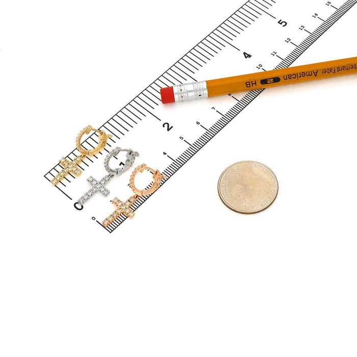 0.45CTW Natural Diamond 14K Gold Dangling Cross Hoop Earring 30mm Single Earring - WJD Exclusives