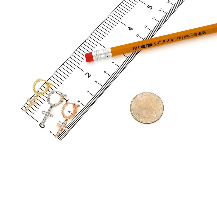 0.33CTW Natural Diamond 14K Gold Dangling Cross Hoop Single Earring 28mm - WJD Exclusives