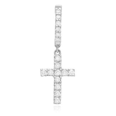 0.33CTW Natural Diamond 14K Gold Dangling Cross Hoop Single Earring 28mm - WJD Exclusives