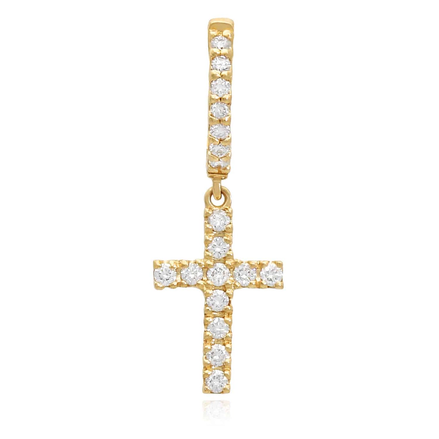 0.33CTW Natural Diamond 14K Gold Dangling Cross Hoop Single Earring 28mm