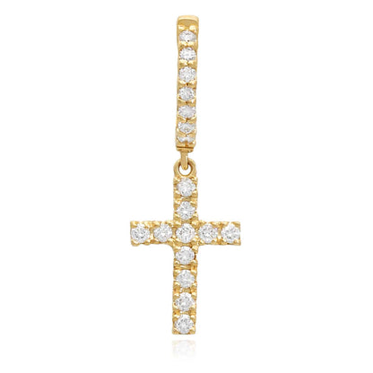 0.33CTW Natural Diamond 14K Gold Dangling Cross Hoop Single Earring 28mm
