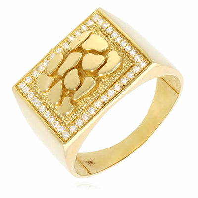 10K Gold 0.40CTW CZ Nugget Signet Ring - WJD Exclusives