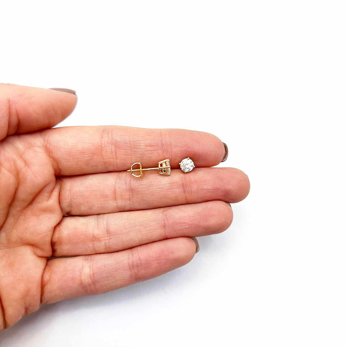 Lab - Grown Diamond 14K Yellow Gold Round Solitaire Screw Back Stud Earrings - WJD Exclusives