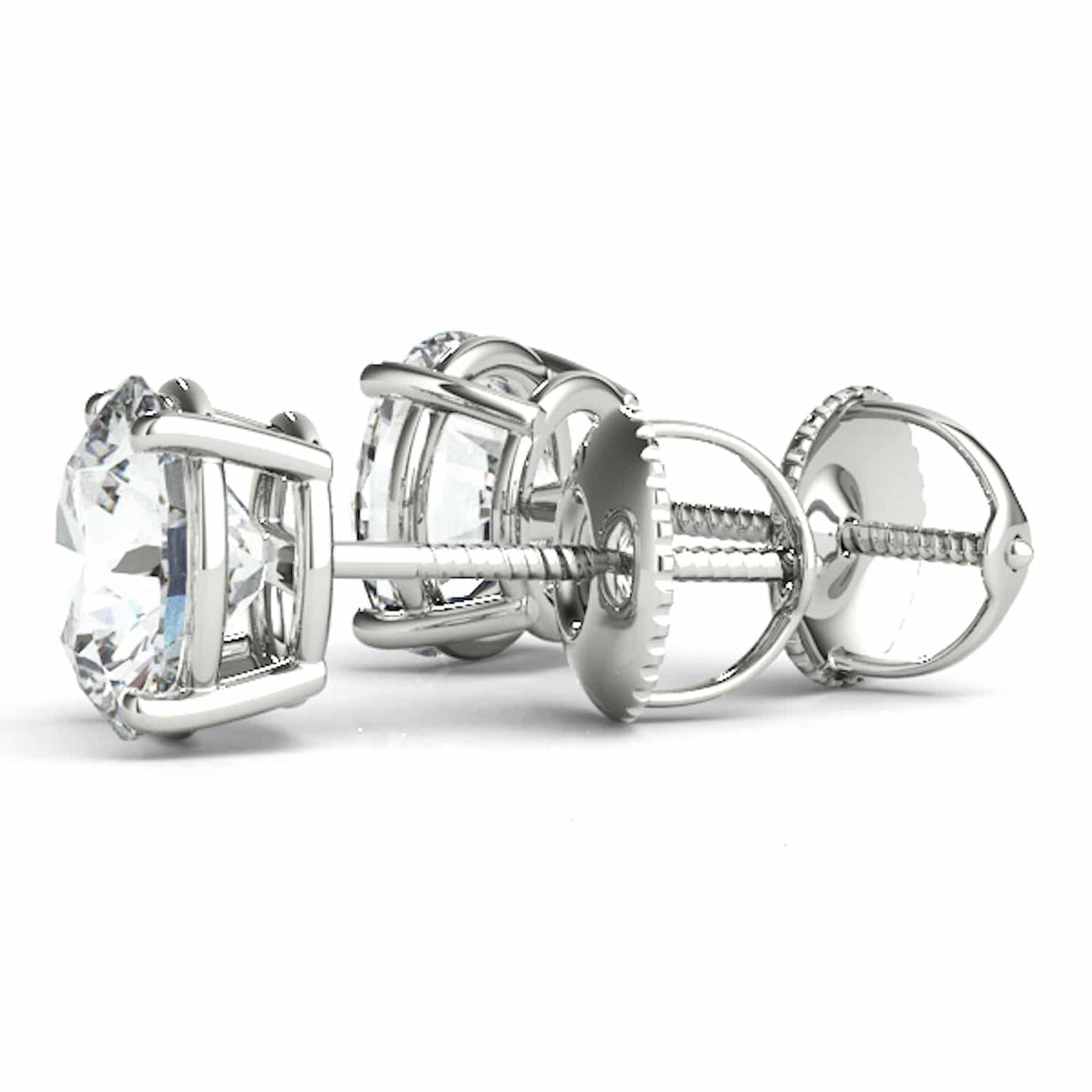 Lab-Grown Diamond 14K White Gold Screw Back Round Solitaire Stud Earrings