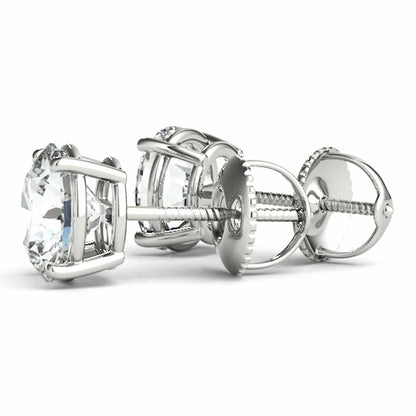 Lab-Grown Diamond 14K White Gold Screw Back Round Solitaire Stud Earrings