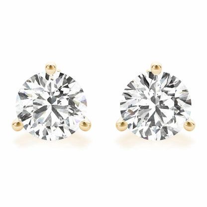 Lab-Grown Diamond 14K Yellow Gold Three-Prong Martini Round Stud Earrings