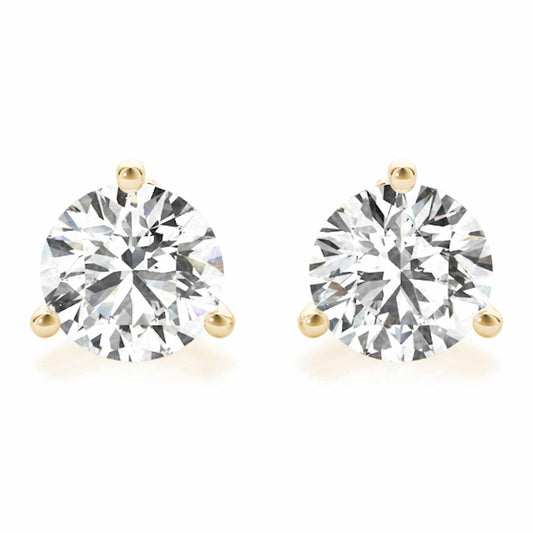 Lab-Grown Diamond 14K Yellow Gold Three-Prong Martini Round Stud Earrings