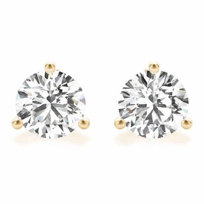 Lab - Grown Diamond 14K Yellow Gold Three - Prong Martini Round Stud Earrings - WJD Exclusives